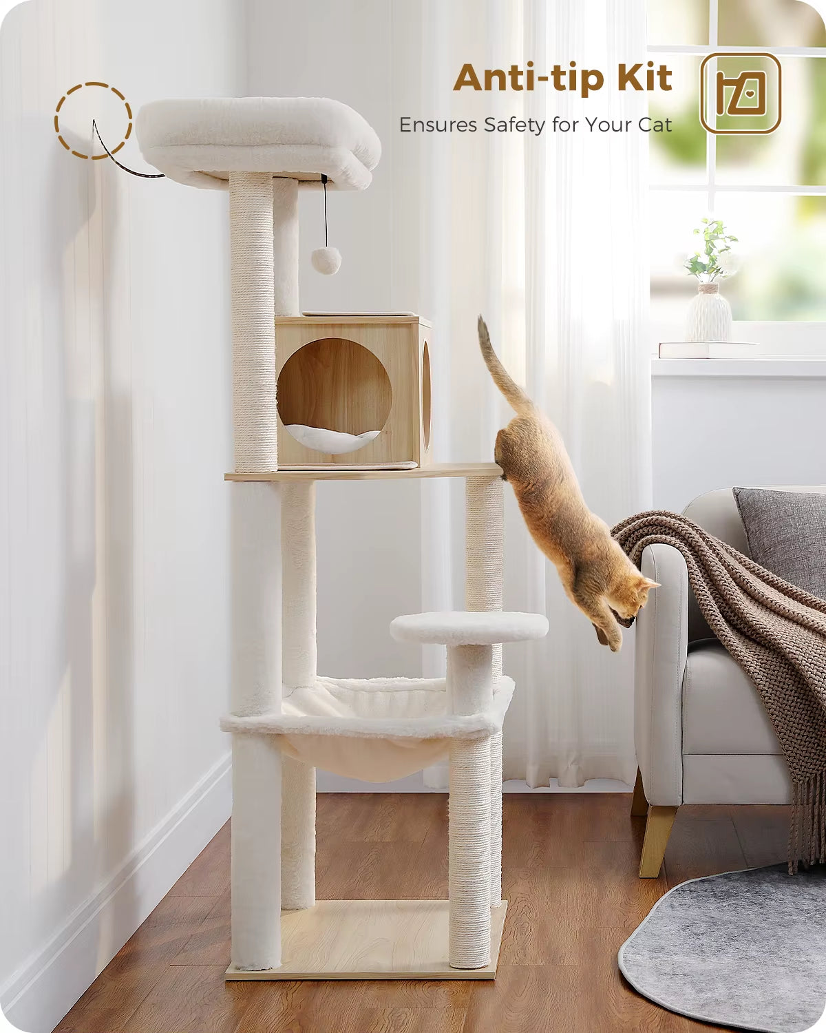 Multi-Level Cat Tree with Sisal Scratching Posts and Hammock