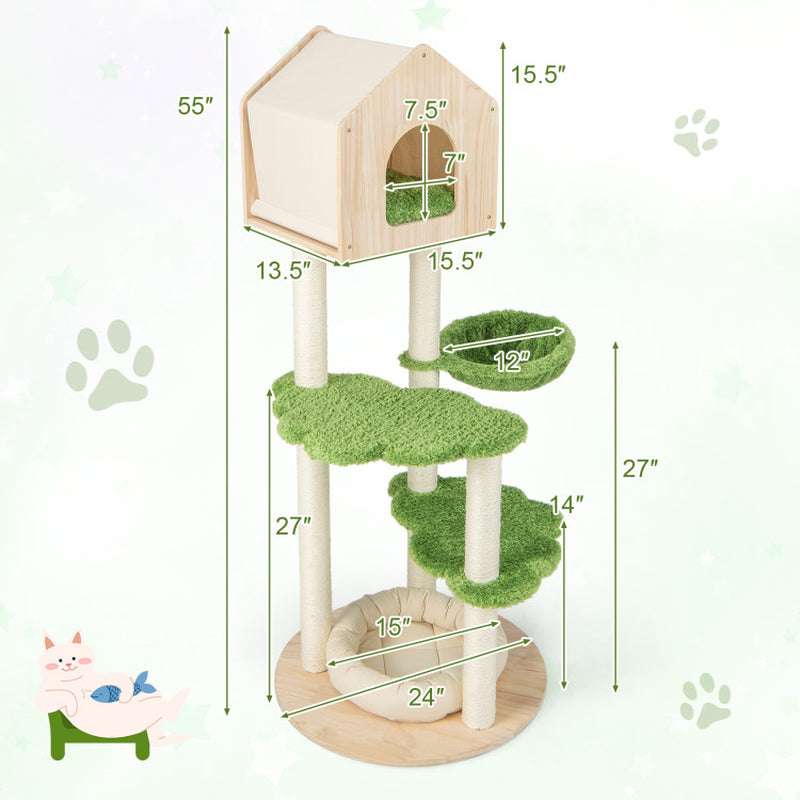 Cat Climbing Stand with Sisal Scratching Posts 55 Inch Tall