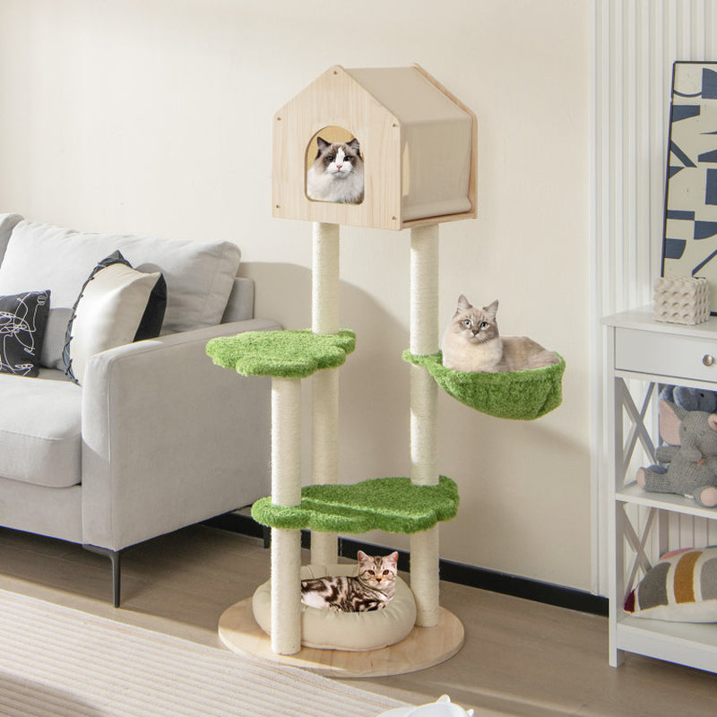 Cat Climbing Stand with Sisal Scratching Posts 55 Inch Tall