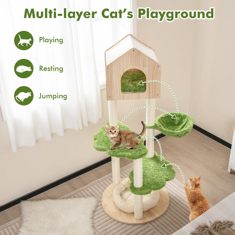 Cat Climbing Stand with Sisal Scratching Posts 55 Inch Tall