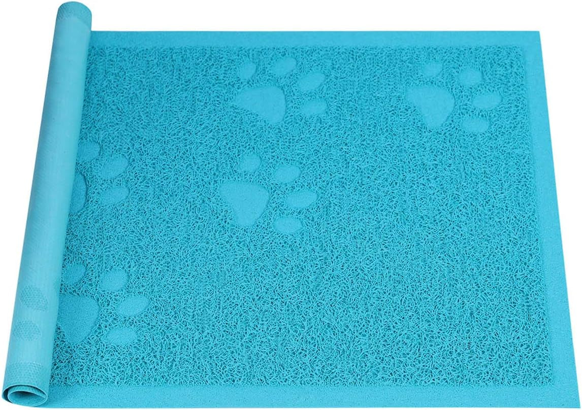 Cat Litter Box Mat for Floor Litter Trapping Mat Non-Slip Backing, Scatter Control, Easy Clean, Water Resistant, Soft on Paws (15.75" X 11.75",Lake Blue)