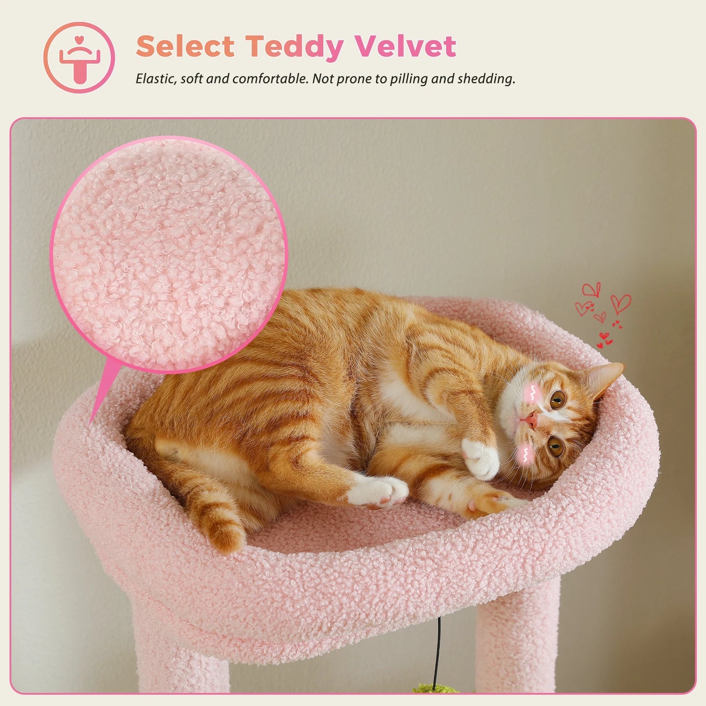 59" Cat Tree Cactus Cat Scratching Post Tower with Large Perch for Indoor Cats, Pink