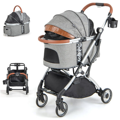 Foldable Cat Stroller with Removable Waterproof Cover