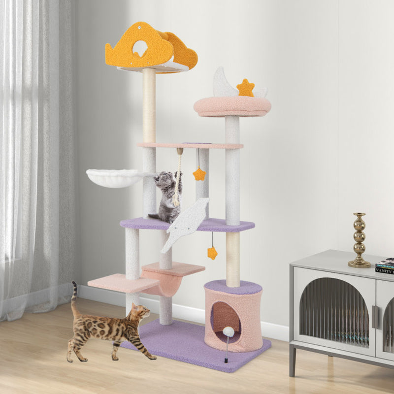 Tall Cat Tree Tower with Sisal Scratching Posts 66"