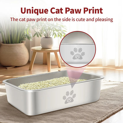 Cat Litter Box with High Sides Large Stainless Steel Litter Pan 23.6" X 15.7" X 5.9"