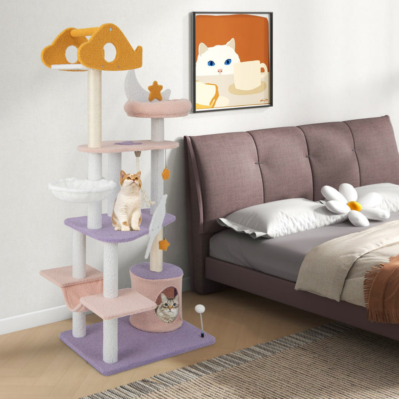 Tall Cat Tree Tower with Sisal Scratching Posts 66"