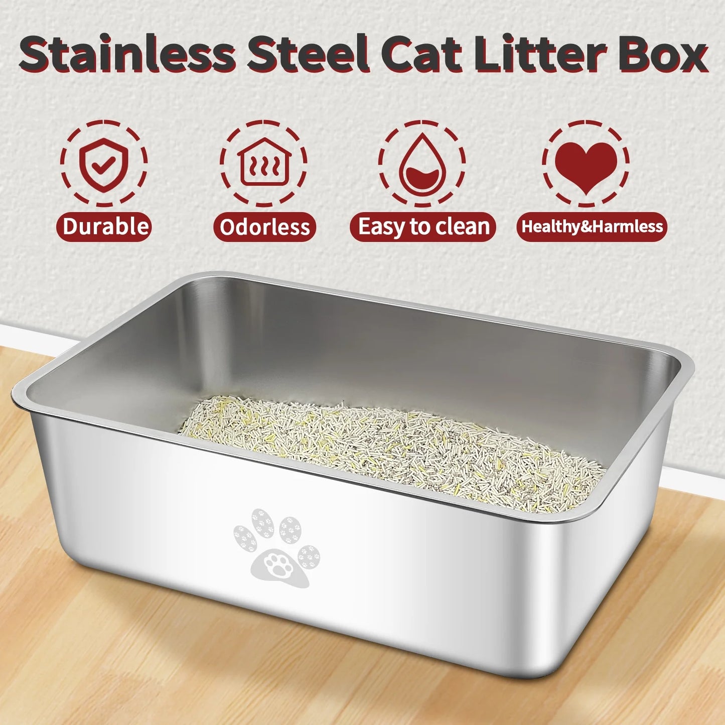 Cat Litter Box with High Sides Large Stainless Steel Litter Pan 23.6" X 15.7" X 5.9"