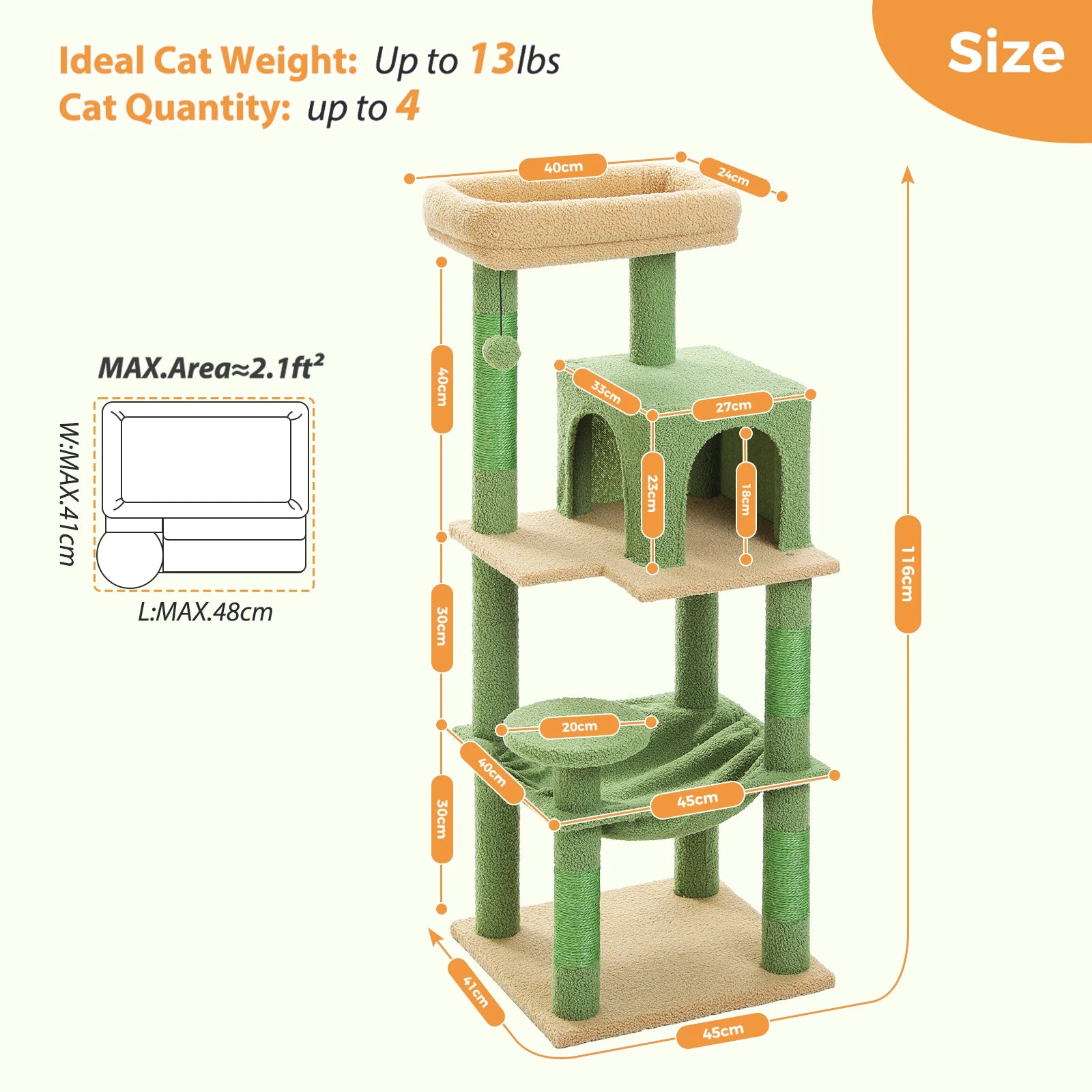 5-Level Cat Tower for Large Cats with Metal Frame Large Hammock Cat Condo with Big Top Perch