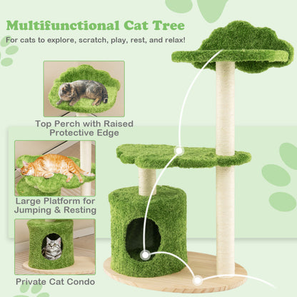 38 Inch Cute Cat Tree for Indoor Cats with Fully Wrapped Sisal Scratching Posts