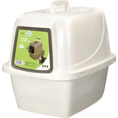 Enclosed Cat Litter Box White, LG