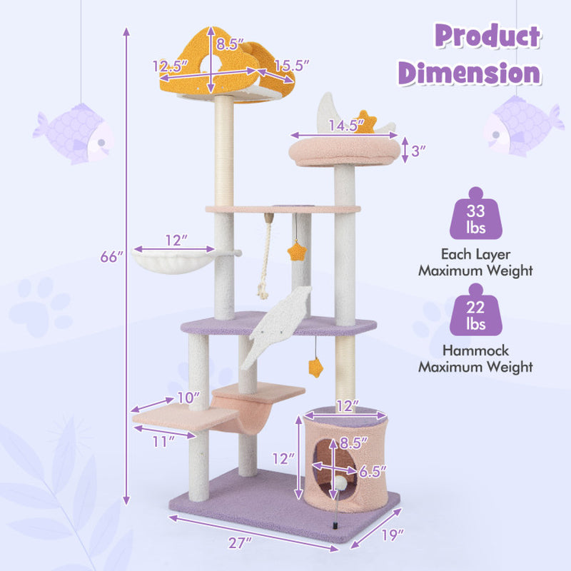 Tall Cat Tree Tower with Sisal Scratching Posts 66"