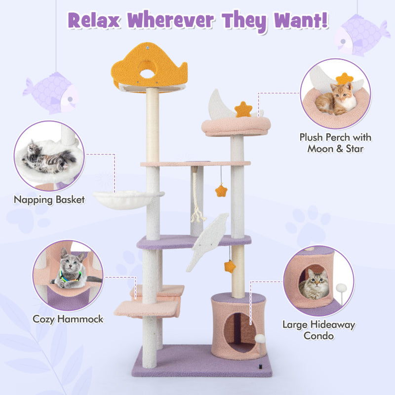 Tall Cat Tree Tower with Sisal Scratching Posts 66"