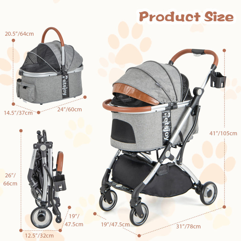 Foldable Cat Stroller with Removable Waterproof Cover