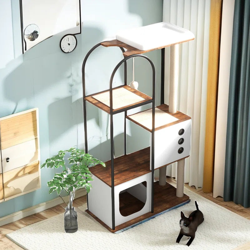 Draiven Pet Cat Tree Tower, Cat Tree Condo with Scratching Pads Cat Tower House, Scratcher Cat Furniture