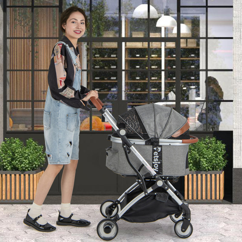 Foldable Cat Stroller with Removable Waterproof Cover