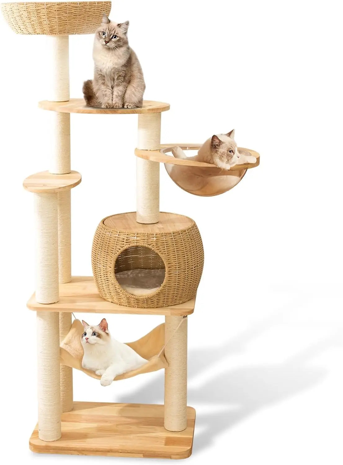 59" Big Modern Cat Tree Tower, Cat Tower Sisal-Covered Scratching Posts for Indoor Cats