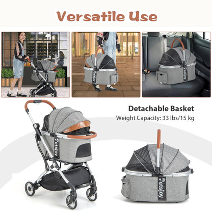 Foldable Cat Stroller with Removable Waterproof Cover