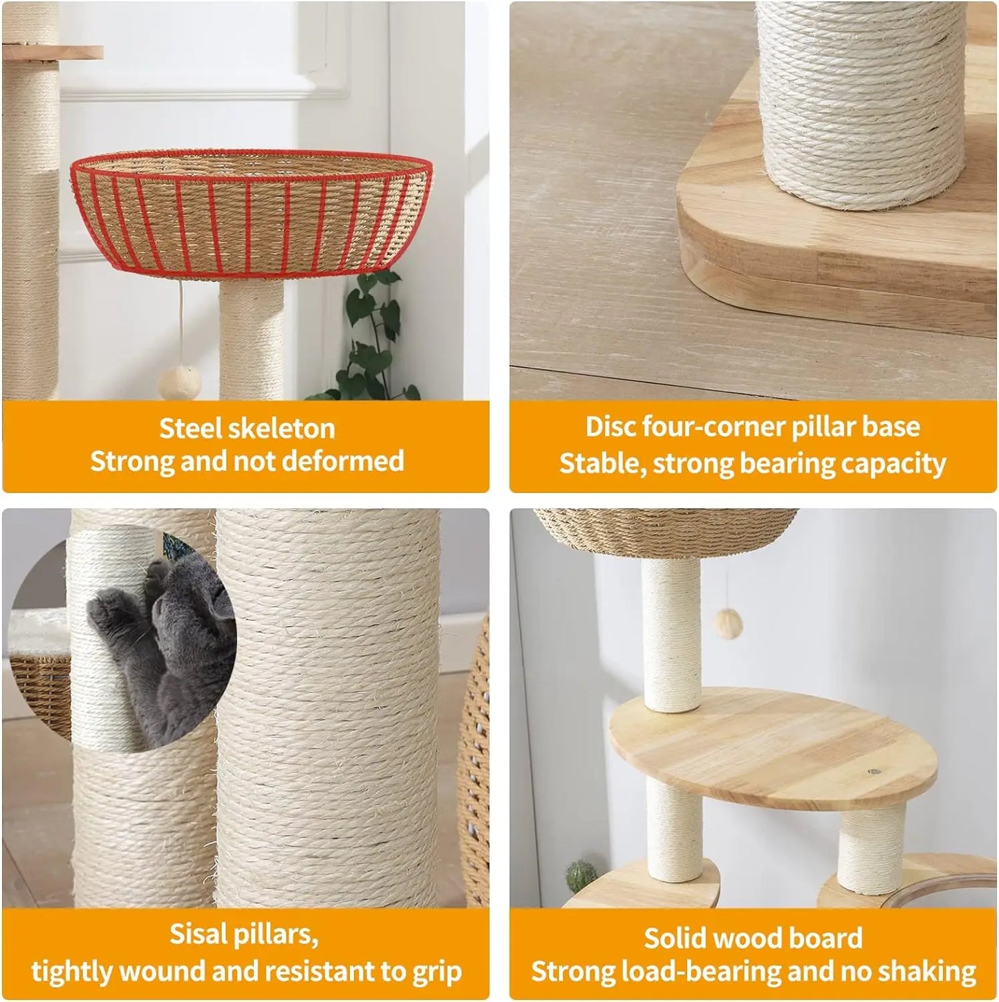 59" Big Modern Cat Tree Tower, Cat Tower Sisal-Covered Scratching Posts for Indoor Cats