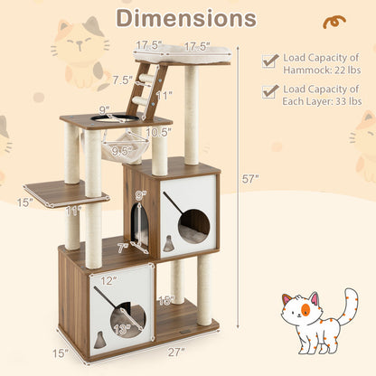 57 Inch Cat Tree Tower Multi-Level Activity Center with Scratching Posts