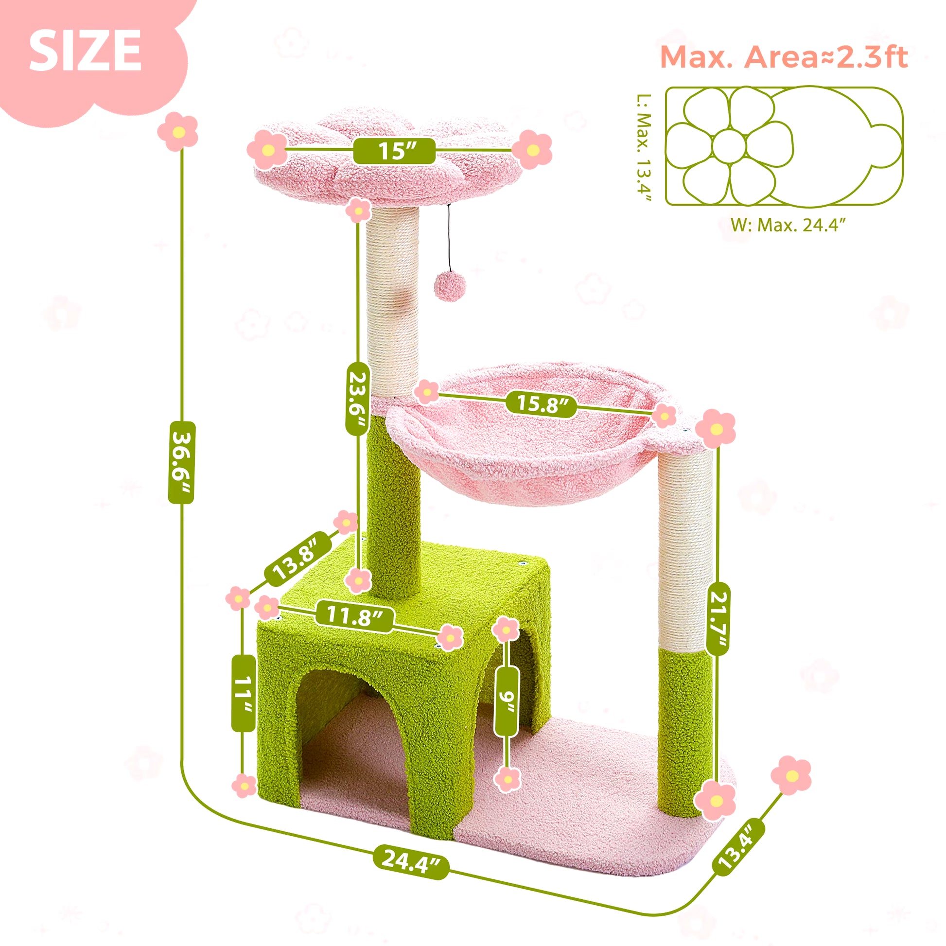 Cat Tree Tower with Hammock and Sisal Scratching Post