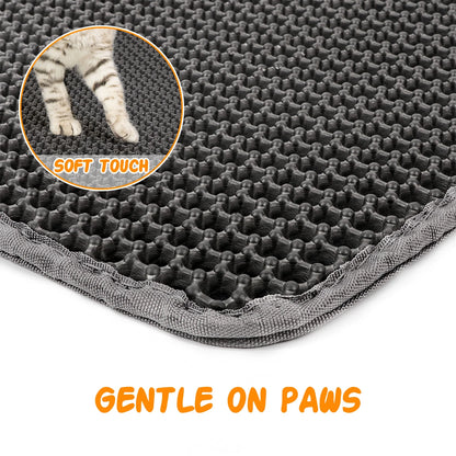 24 X 15 Inch Cat Litter Mat Kitty Litter Trapping Mat, Honeycomb Double Layer Urine Waterproof, Easier to Clean Litter Box Mat, Soft on Paws, Non-Slip(Black)