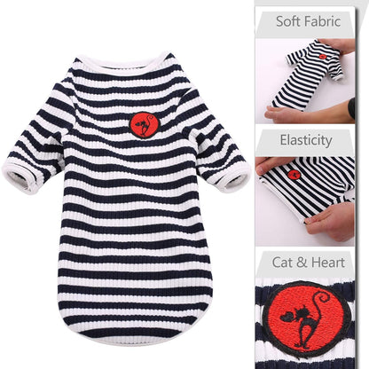 Hairless Cats Shirt Breathable Cat Daily Wear Clothes Stripe Vest Adorable Pajamas Jumpsuit Soft & Skin-Friendly