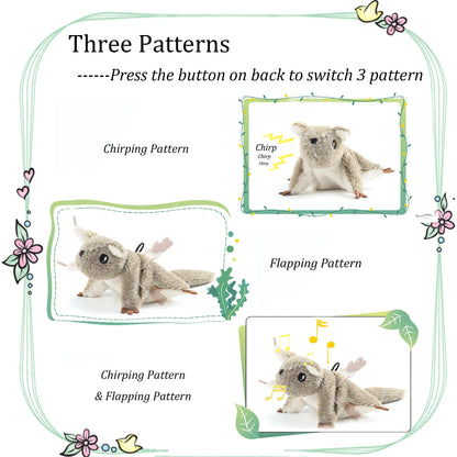 Interactive Cat Toys Flapping Squeaky Mouse Kitten Toy Real Plush Mice Chirp Kitty Toy with 3 Motion Activated Pattern Automatic Cat Catnip Toy for Indoor Cats USB Rechargeable Flying Squirrel