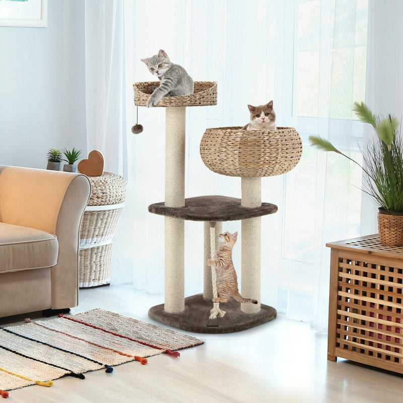 41 Inch Rattan Cat Tree with Napping Perch