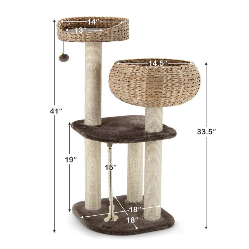 41 Inch Rattan Cat Tree with Napping Perch