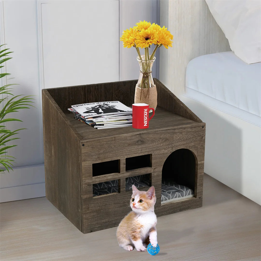 Wooden Cat Cave Bed Furniture