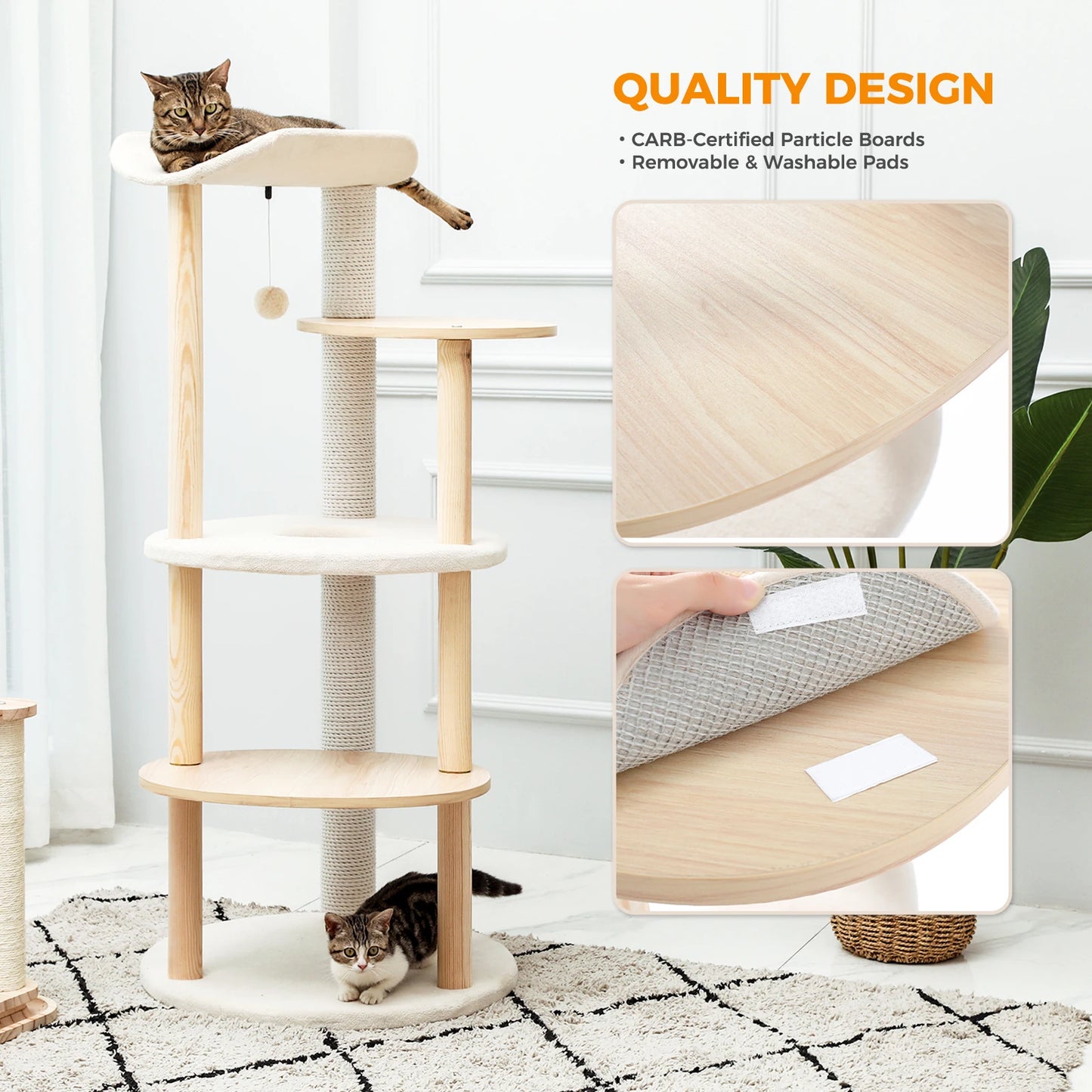 Modern Wooden Cat Tree Tower