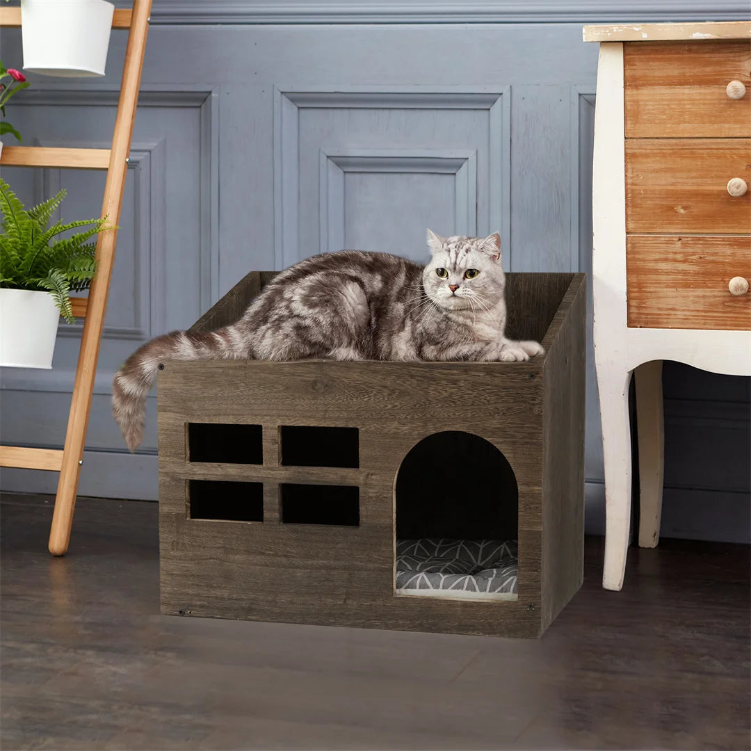 Wooden Cat Cave Bed Furniture