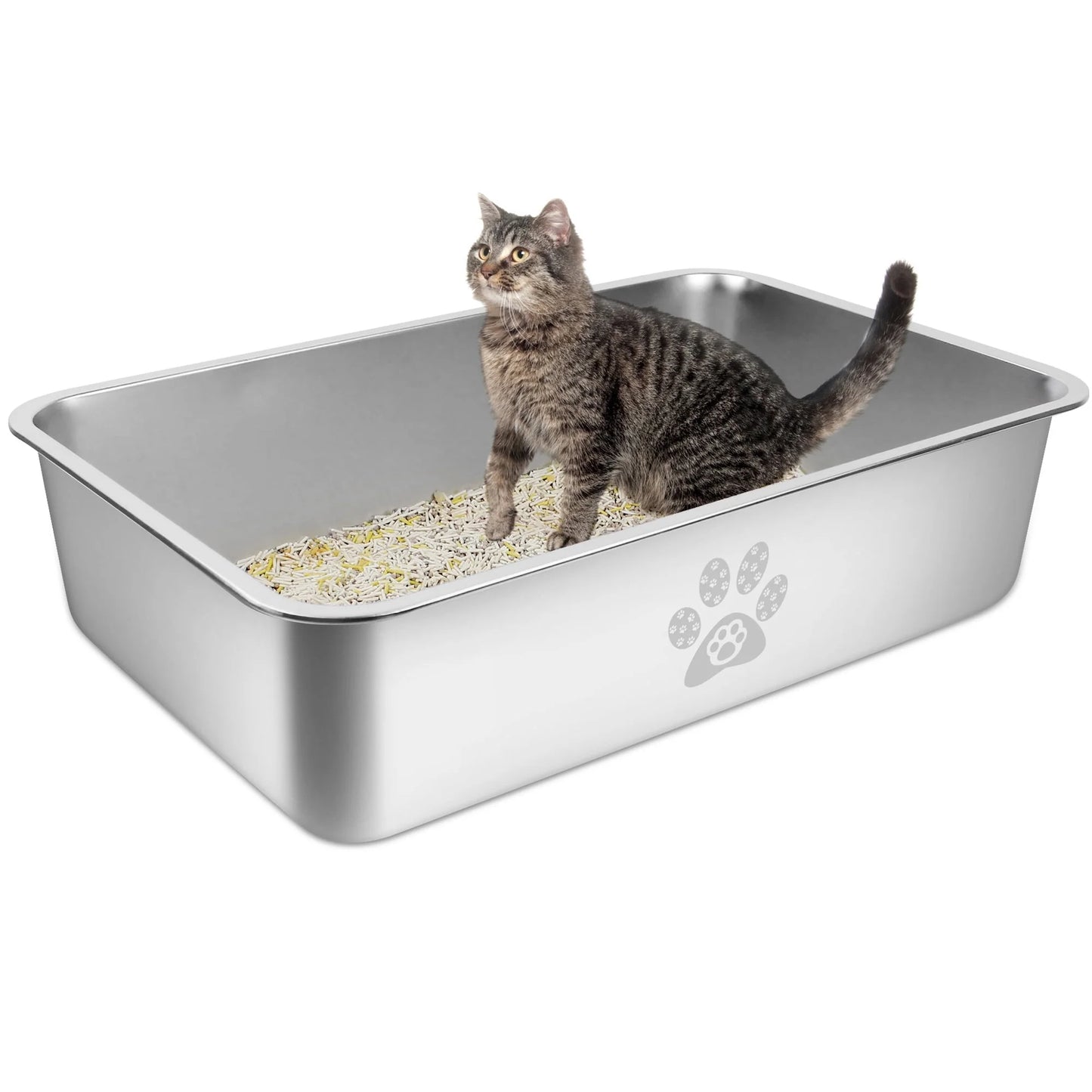 Cat Litter Box with High Sides Large Stainless Steel Litter Pan 23.6" X 15.7" X 5.9"