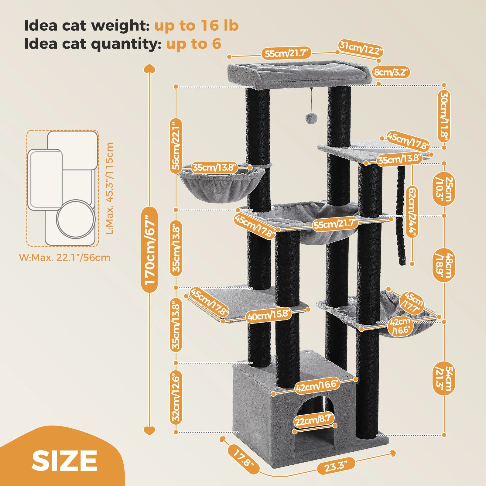 Tall Cat Tree with Large Hammock