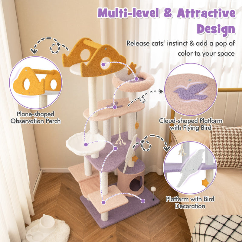 Tall Cat Tree Tower with Sisal Scratching Posts 66"