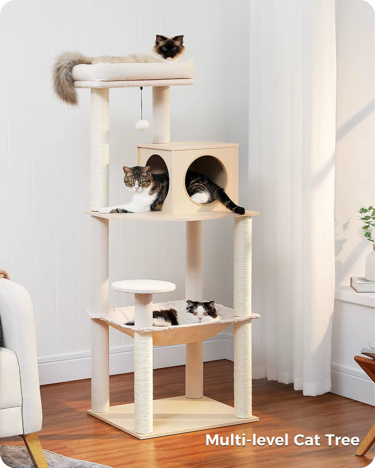 Multi-Level Cat Tree with Sisal Scratching Posts and Hammock 