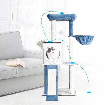 45 in Cat Tree Cat Tower with Perch, Hammock, Scratching Post, Stone Blue, 18.9X15.75X45"