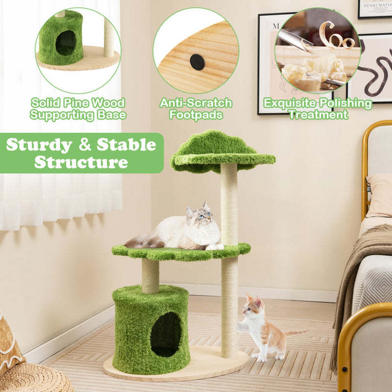 38 Inch Cute Cat Tree for Indoor Cats with Fully Wrapped Sisal Scratching Posts