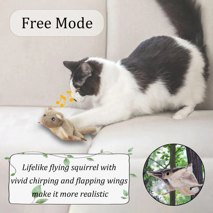 Interactive Cat Toys Flapping Squeaky Mouse Kitten Toy Real Plush Mice Chirp Kitty Toy with 3 Motion Activated Pattern Automatic Cat Catnip Toy for Indoor Cats USB Rechargeable Flying Squirrel