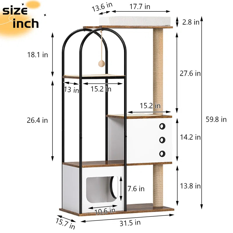 Draiven Pet Cat Tree Tower, Cat Tree Condo with Scratching Pads Cat Tower House, Scratcher Cat Furniture