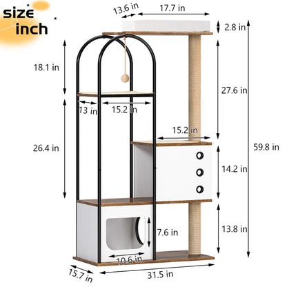 Draiven Pet Cat Tree Tower, Cat Tree Condo with Scratching Pads Cat Tower House, Scratcher Cat Furniture