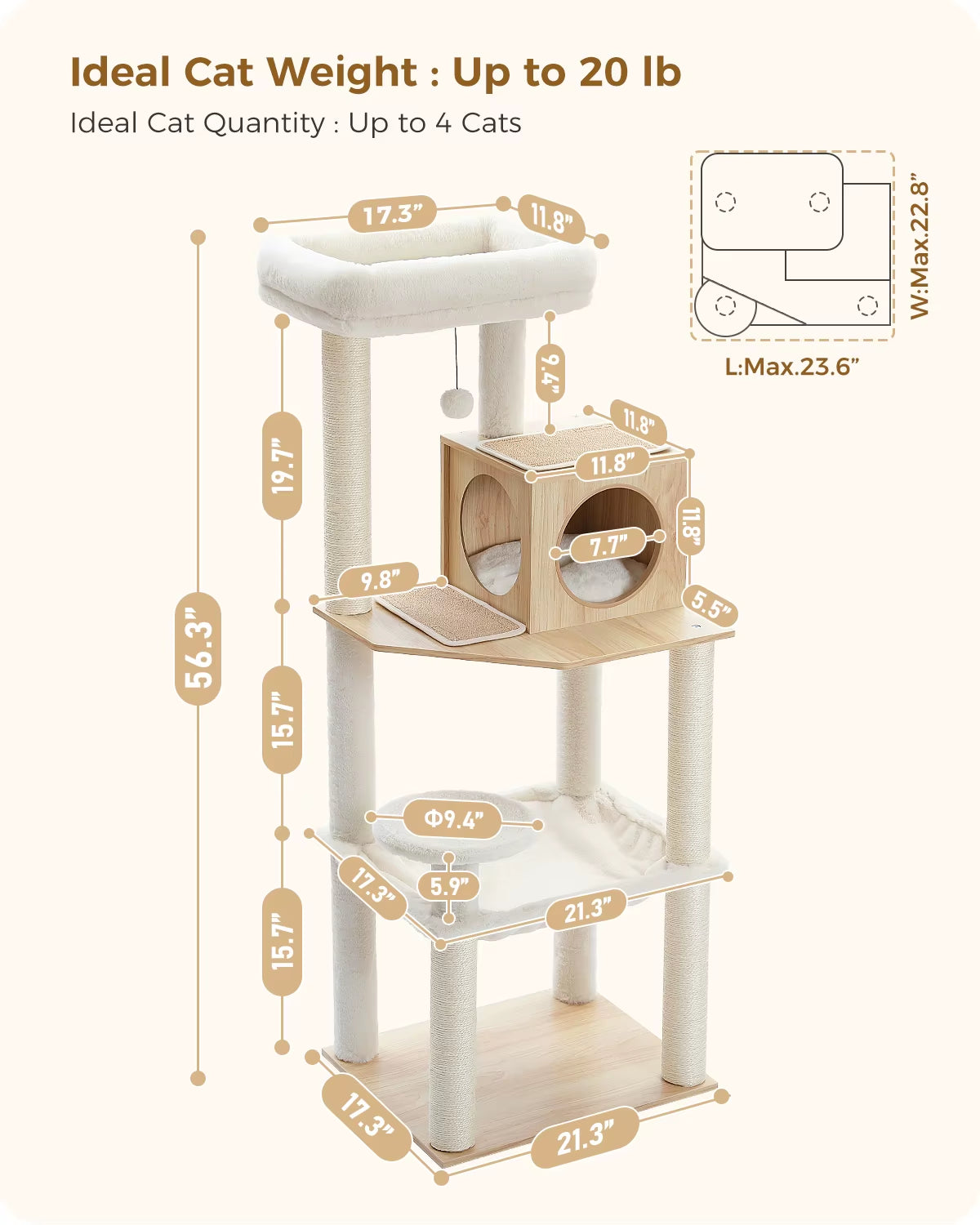 Multi-Level Cat Tree with Sisal Scratching Posts and Hammock 