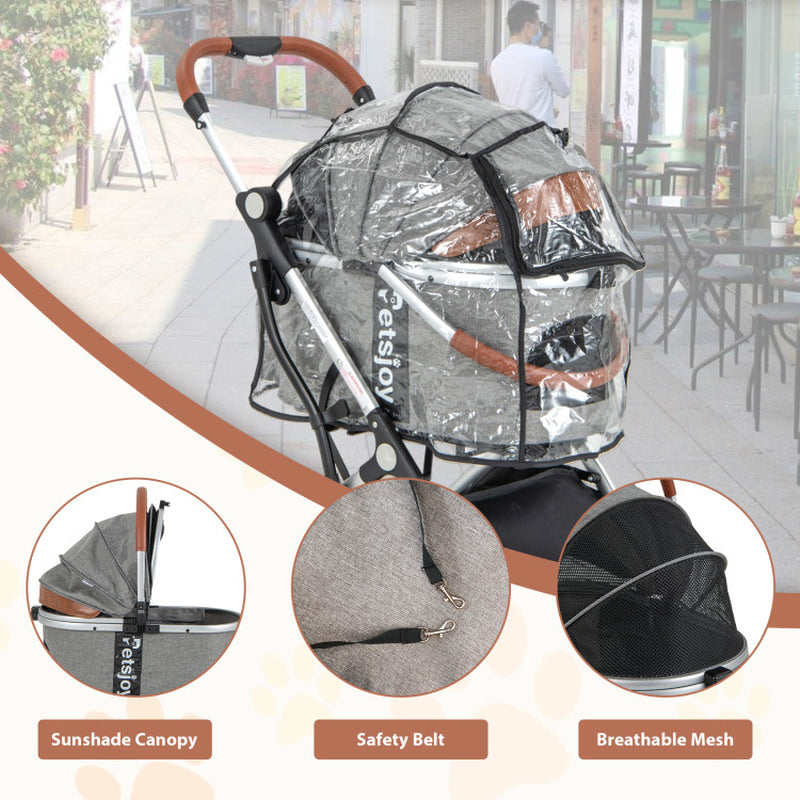 Foldable Cat Stroller with Removable Waterproof Cover