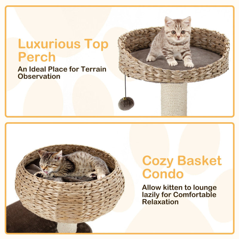 41 Inch Rattan Cat Tree with Napping Perch