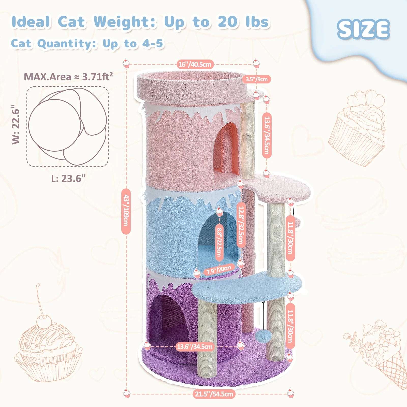 Cat Tree Cat Condos for Large Cats, Cat Tower House with Large Top Perch and Sisal Covered Scratching Posts for Indoor Cats Gift