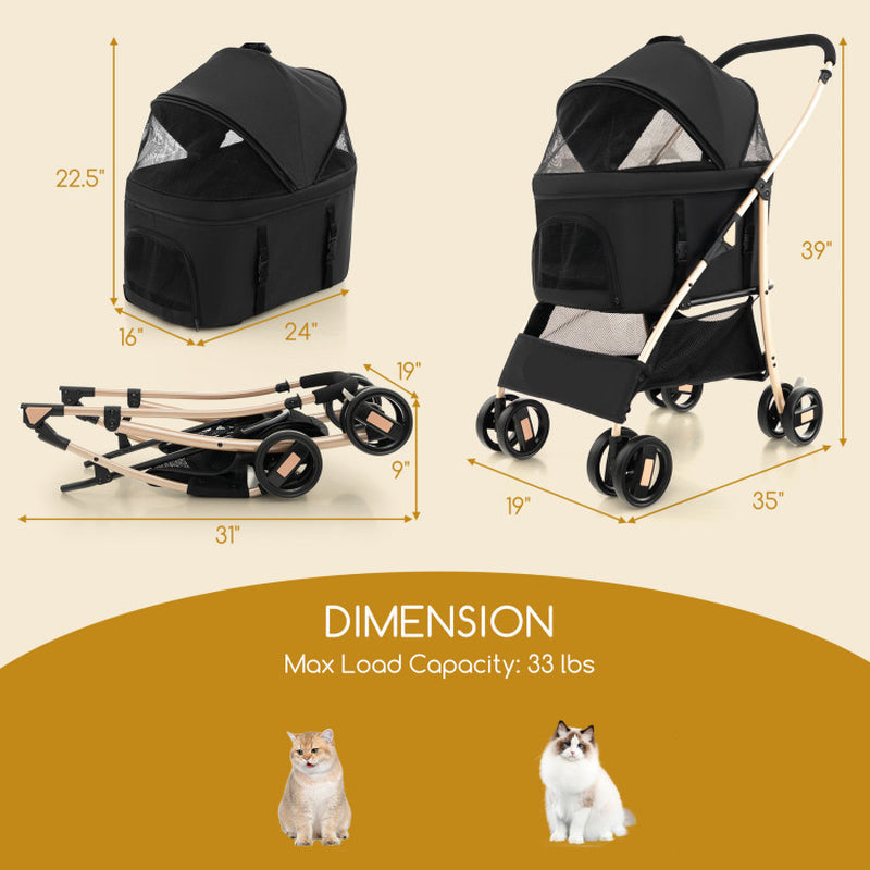 3-In-1 Pet Stroller with Removable Car Seat Carrier