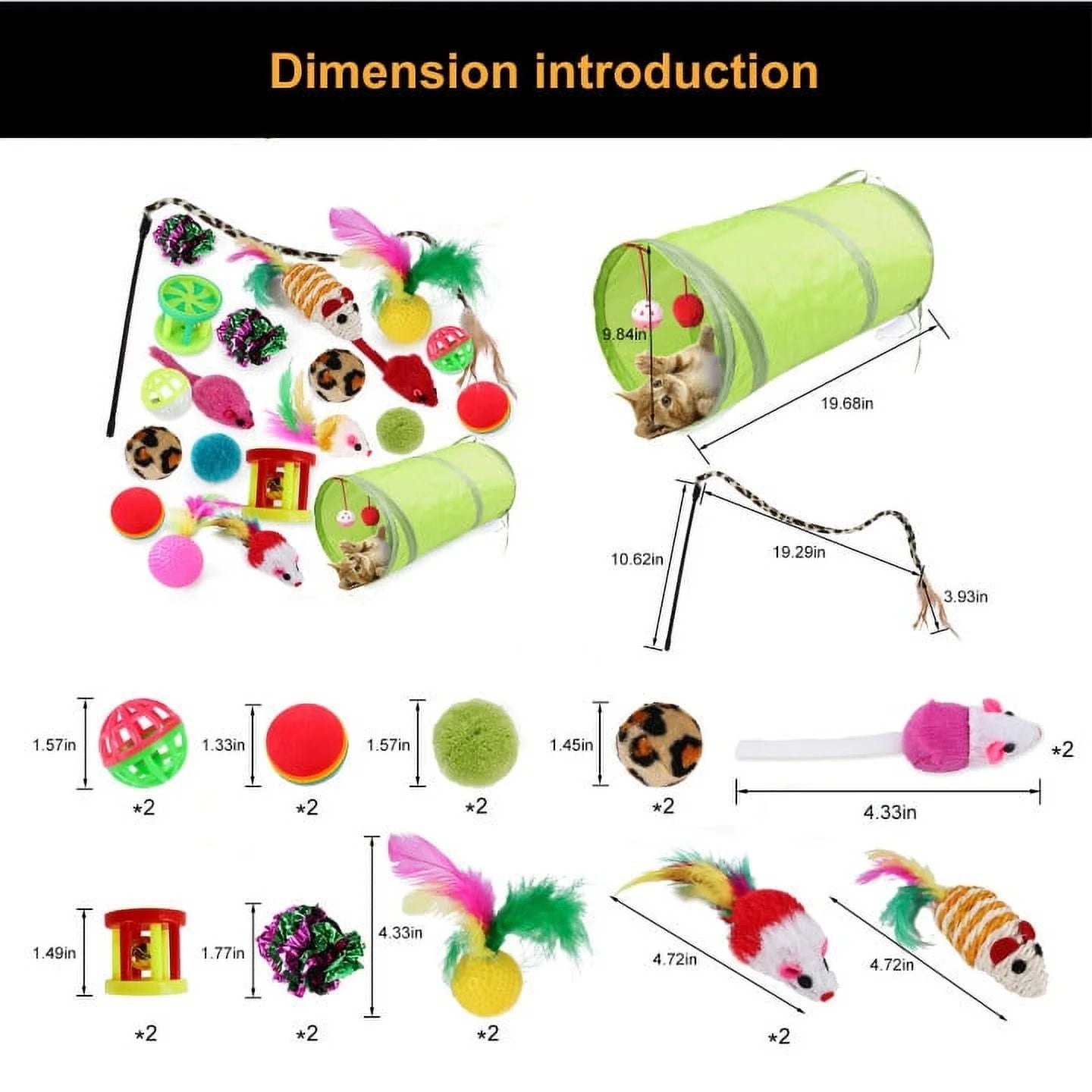 21 Pcs Cat Toys Kitten Toys Assortments Tunnel Interactive Cat Teaser Fluffy Mouse Crinkle Balls for Cat