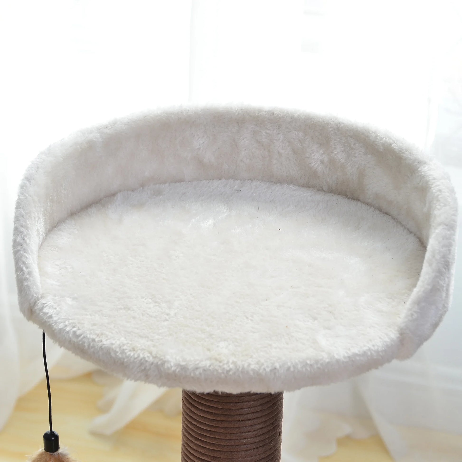 28" Beige 3-Level Small Cat Tree with Hammock Scratching Post Tower with Plush Perch