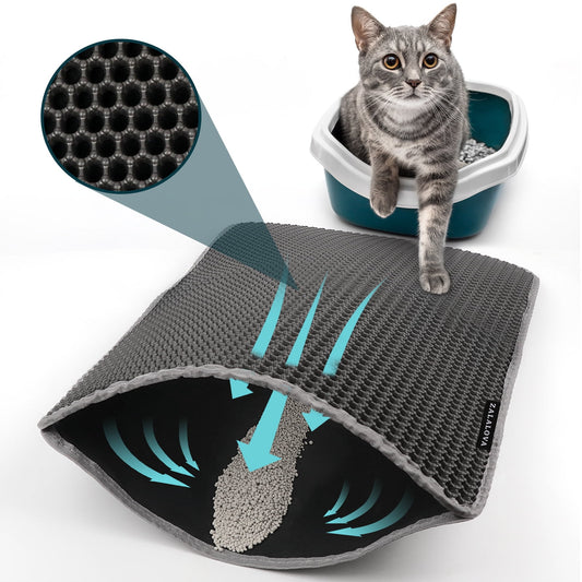 24 X 15 Inch Cat Litter Mat Kitty Litter Trapping Mat, Honeycomb Double Layer Urine Waterproof, Easier to Clean Litter Box Mat, Soft on Paws, Non-Slip(Black)