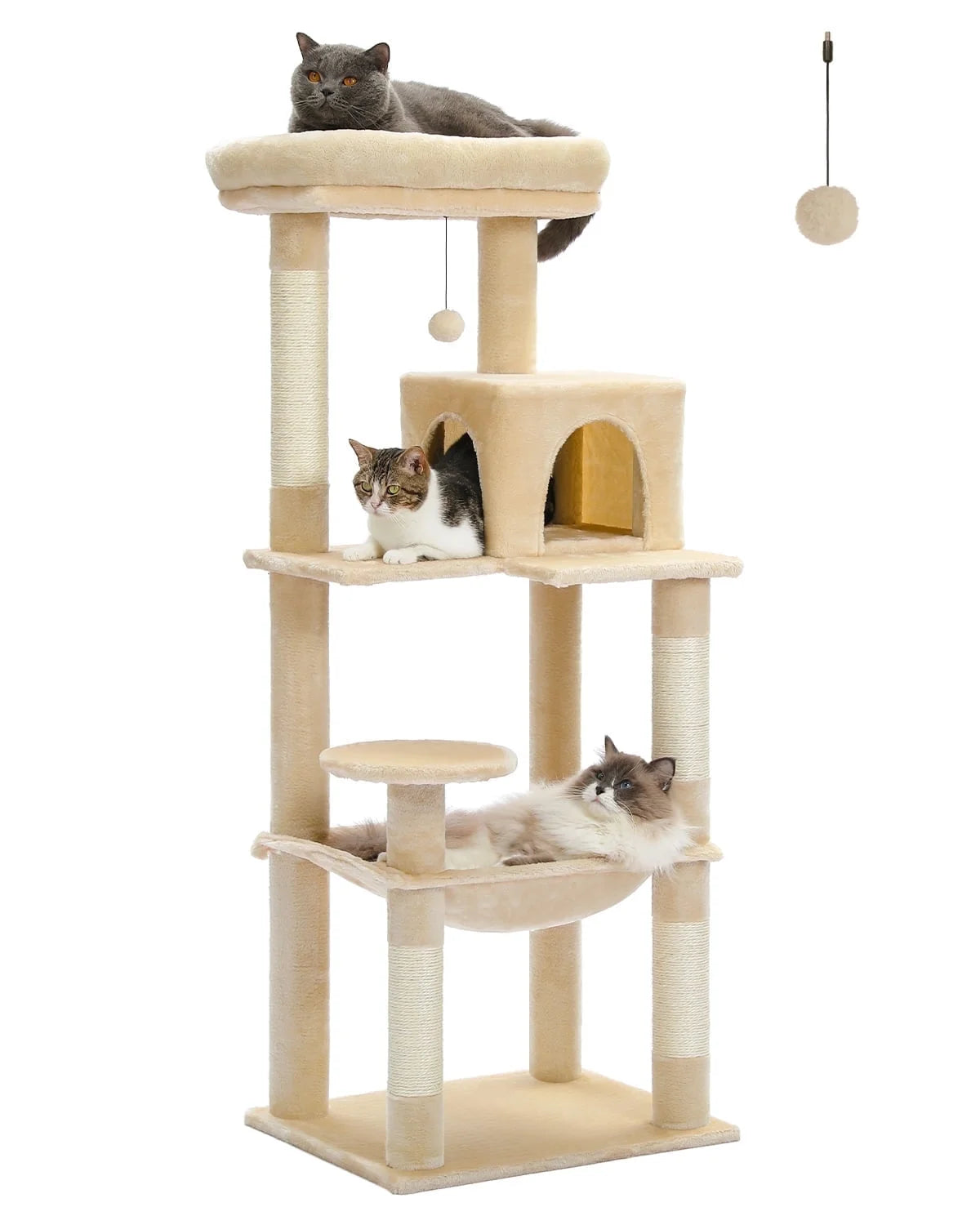 Cat Tree Tower with Hammock and Sisal Scratching Posts 54"